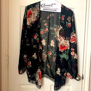 Black Kabuki Kimono. Black lace bottom.